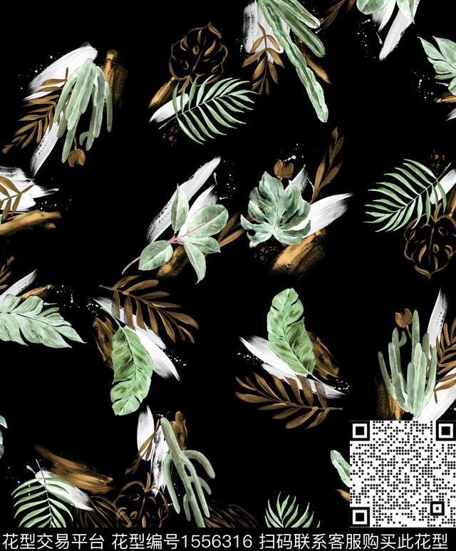 绿植树叶热带华亿平台笔触数码印花华亿平台下载（图片编号: 1556316） - 瓦栏（Walan）