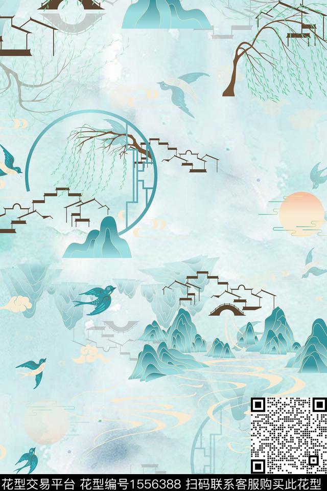 国画祥云春季数码印花华亿平台下载（图片编号: 1556388） - 瓦栏（Walan）