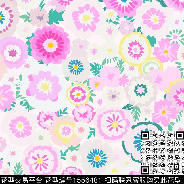 大花粉色花卉数码印花华亿平台下载（图片编号: 1556481） - 瓦栏（Walan）