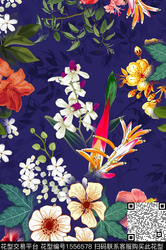 植物大花花卉数码印花华亿平台下载（图片编号: 1556578） - 瓦栏（Walan）