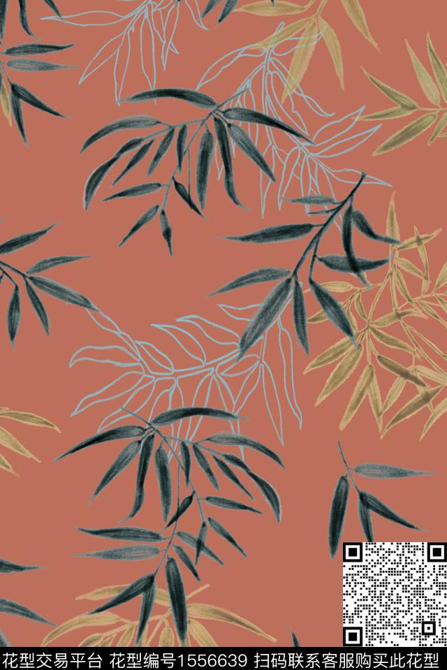 国风竹子绿植树叶数码印花华亿平台下载（图片编号: 1556639） - 瓦栏（Walan）