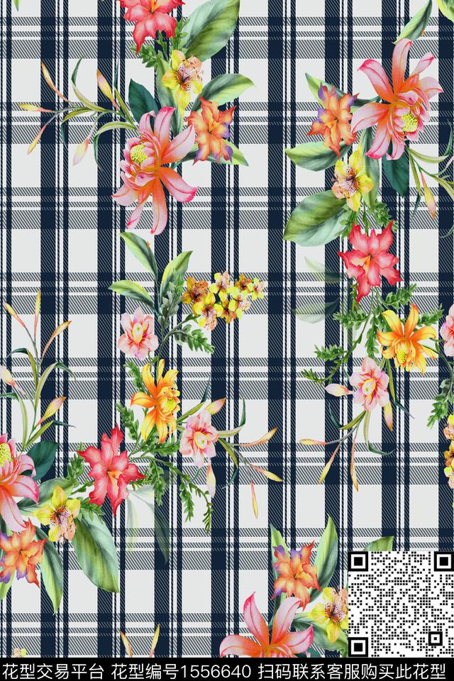 花卉格子数码印花华亿平台下载（图片编号: 1556640） - 瓦栏（Walan）