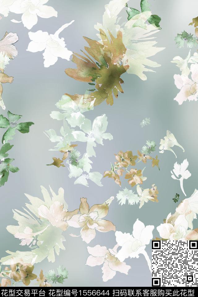 水彩底纹花卉数码印花华亿平台下载（图片编号: 1556644） - 瓦栏（Walan）