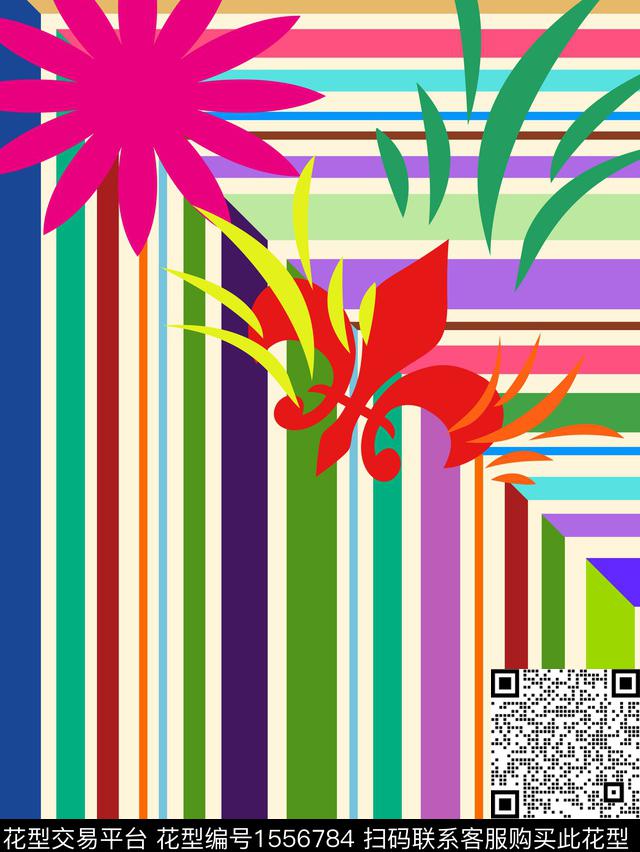 色块条纹时尚数码印花华亿平台下载（图片编号: 1556784） - 瓦栏（Walan）