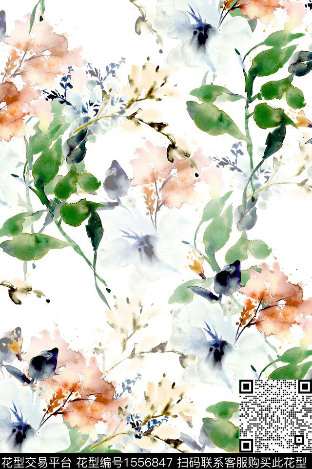 水彩花卉数码印花华亿平台下载（图片编号: 1556847） - 瓦栏（Walan）