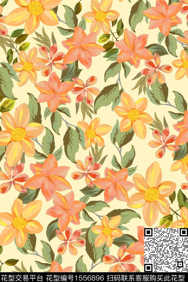 水彩花卉中老年数码印花华亿平台下载（图片编号: 1556896） - 瓦栏（Walan）