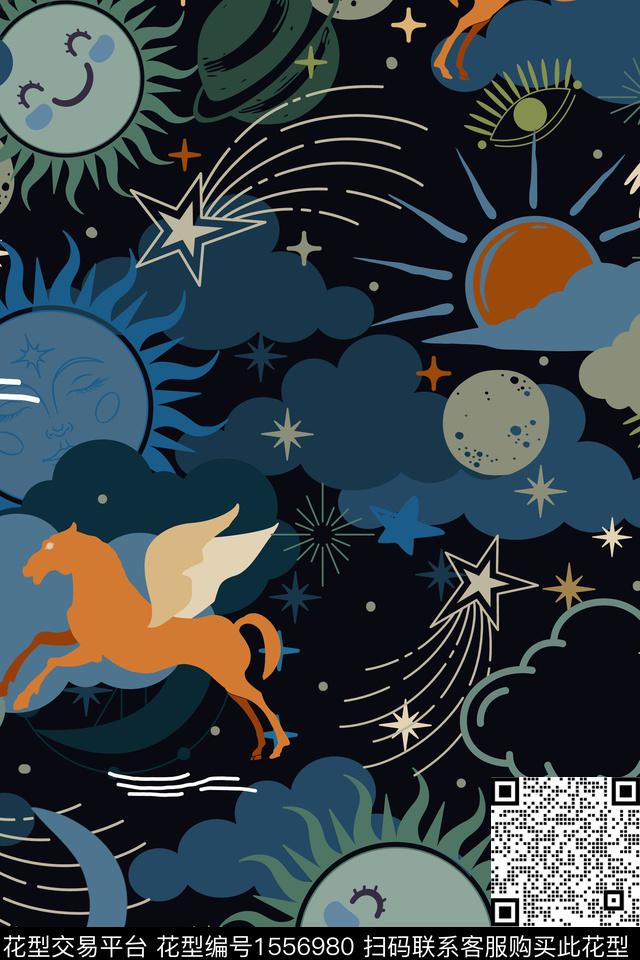 趣味卡通太阳传统印花华亿平台下载（图片编号: 1556980） - 瓦栏（Walan）