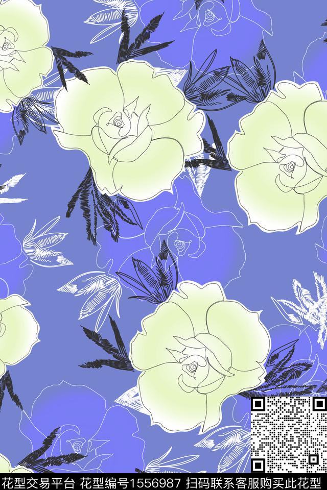 大花国画大牌风数码印花华亿平台下载（图片编号: 1556987） - 瓦栏（Walan）