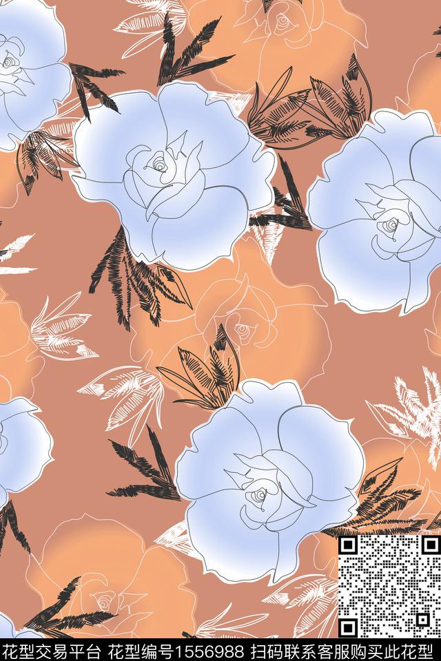 大花国画大牌风数码印花华亿平台下载（图片编号: 1556988） - 瓦栏（Walan）