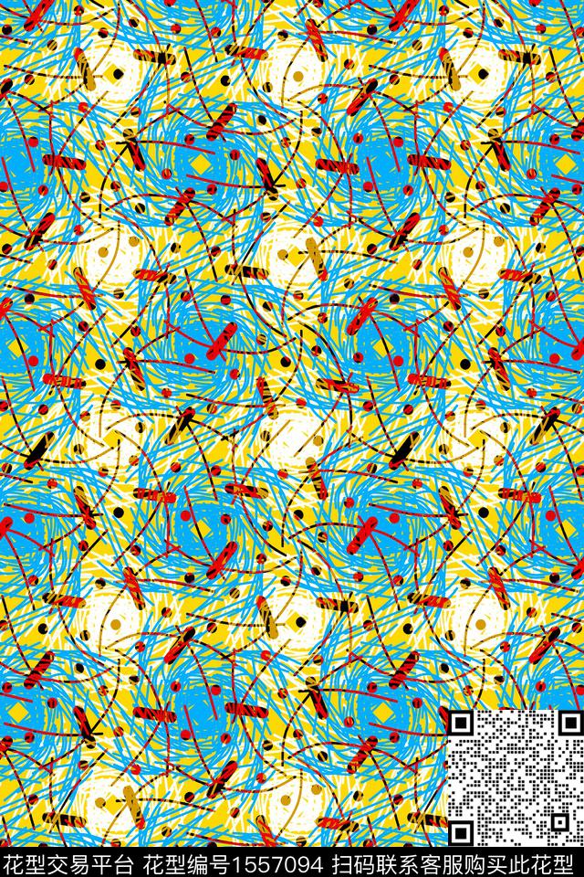 抽象涂鸦线条数码印花华亿平台下载（图片编号: 1557094） - 瓦栏（Walan）