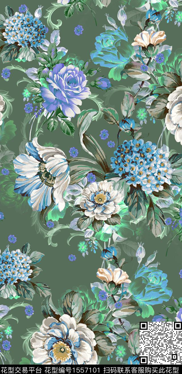 花卉大花油画华亿平台数码印花华亿平台下载（图片编号: 1557101） - 瓦栏（Walan）