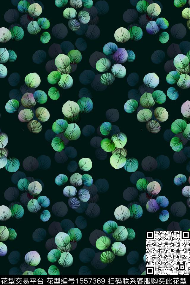 影花叶子黑底花卉数码印花华亿平台下载（图片编号: 1557369） - 瓦栏（Walan）