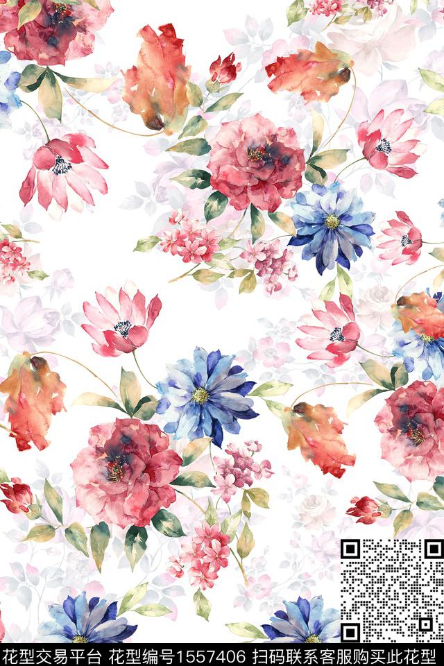 小清新满版散花影花数码印花华亿平台下载（图片编号: 1557406） - 瓦栏（Walan）