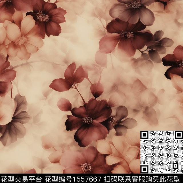 女装水彩花卉数码印花华亿平台下载（图片编号: 1557667） - 瓦栏（Walan）
