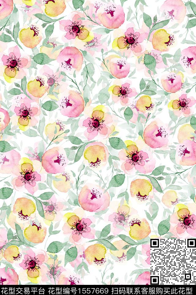 水彩小碎花花卉数码印花华亿平台下载（图片编号: 1557669） - 瓦栏（Walan）