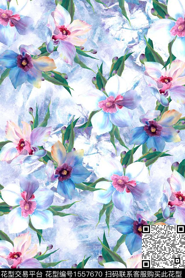 花卉底纹水彩数码印花华亿平台下载（图片编号: 1557670） - 瓦栏（Walan）
