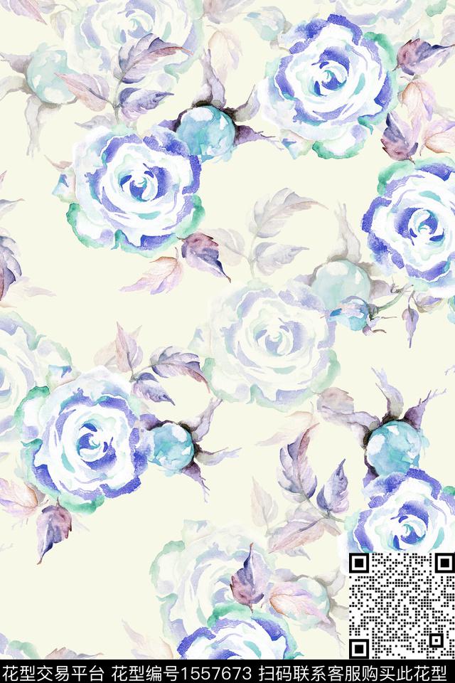 小清新水彩影花数码印花华亿平台下载（图片编号: 1557673） - 瓦栏（Walan）
