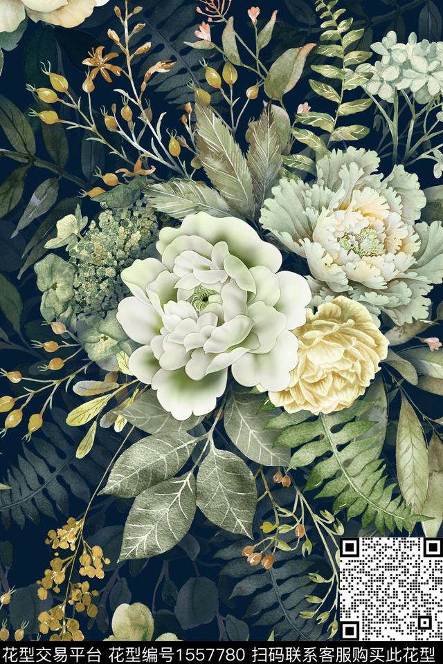 植物大花花卉数码印花华亿平台下载（图片编号: 1557780） - 瓦栏（Walan）