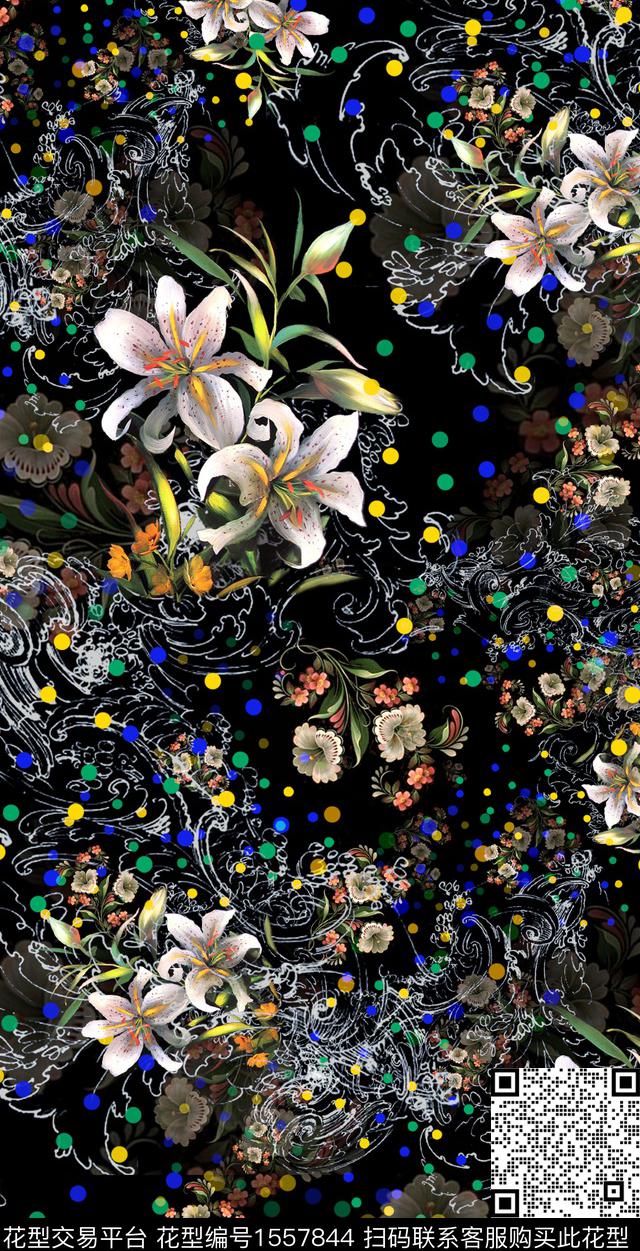 迪拜花卉百合花卉数码印花华亿平台下载（图片编号: 1557844） - 瓦栏（Walan）