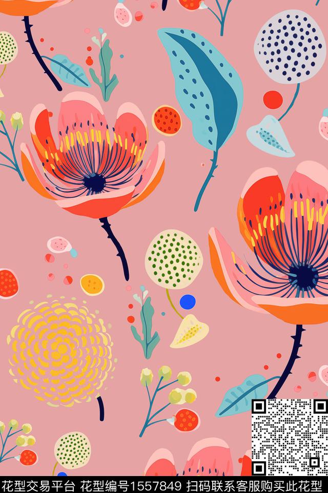 大花花卉平面花卉数码印花华亿平台下载（图片编号: 1557849） - 瓦栏（Walan）