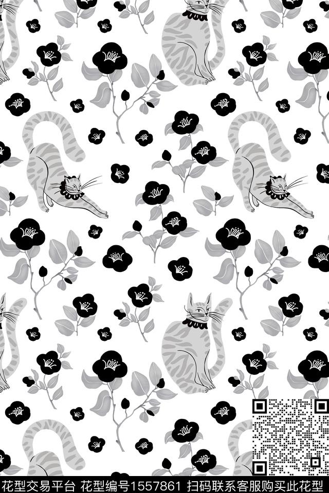 动物动物花卉黑白华亿平台数码印花华亿平台下载（图片编号: 1557861） - 瓦栏（Walan）