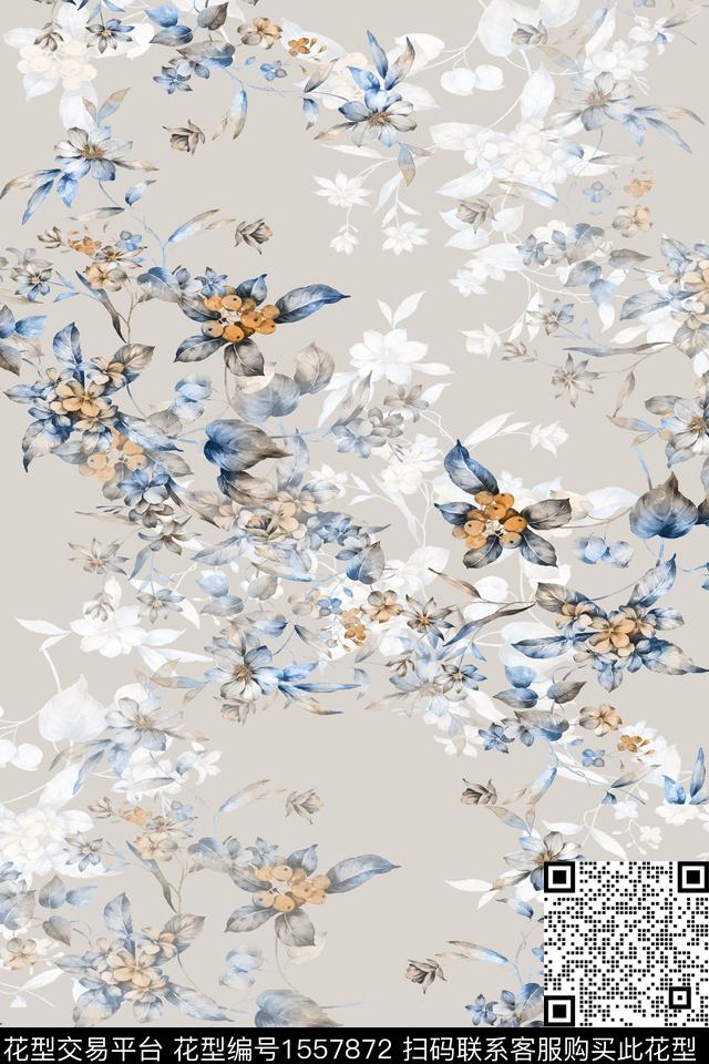 水彩影花花卉数码印花华亿平台下载（图片编号: 1557872） - 瓦栏（Walan）