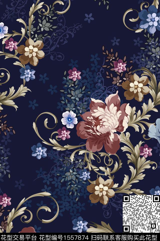 植物大花花卉数码印花华亿平台下载（图片编号: 1557874） - 瓦栏（Walan）