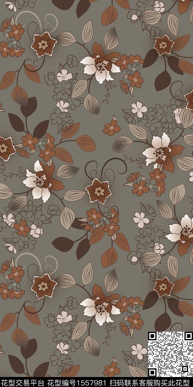 满版散花复古平面花卉数码印花华亿平台下载（图片编号: 1557981） - 瓦栏（Walan）