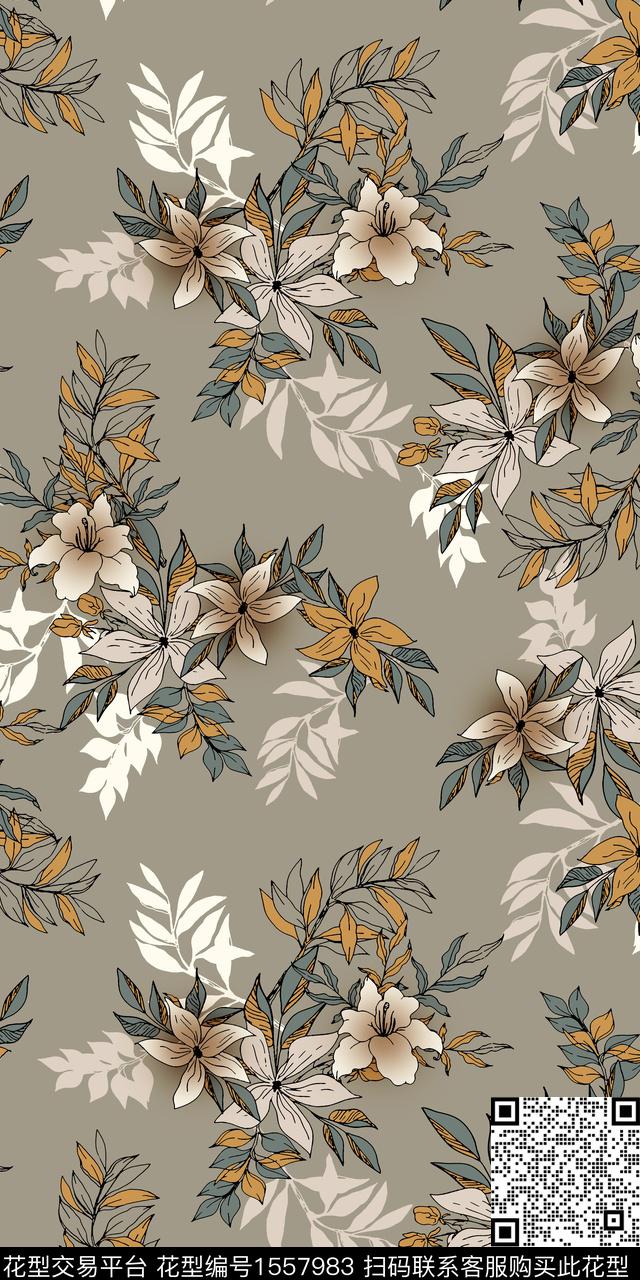 满版散花复古平面花卉数码印花华亿平台下载（图片编号: 1557983） - 瓦栏（Walan）