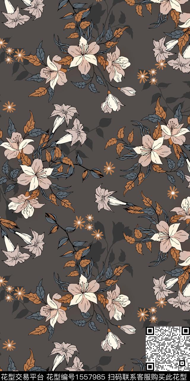 满版散花影花复古数码印花华亿平台下载（图片编号: 1557985） - 瓦栏（Walan）