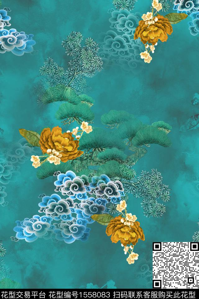 中国风旗袍真丝数码印花华亿平台下载（图片编号: 1558083） - 瓦栏（Walan）