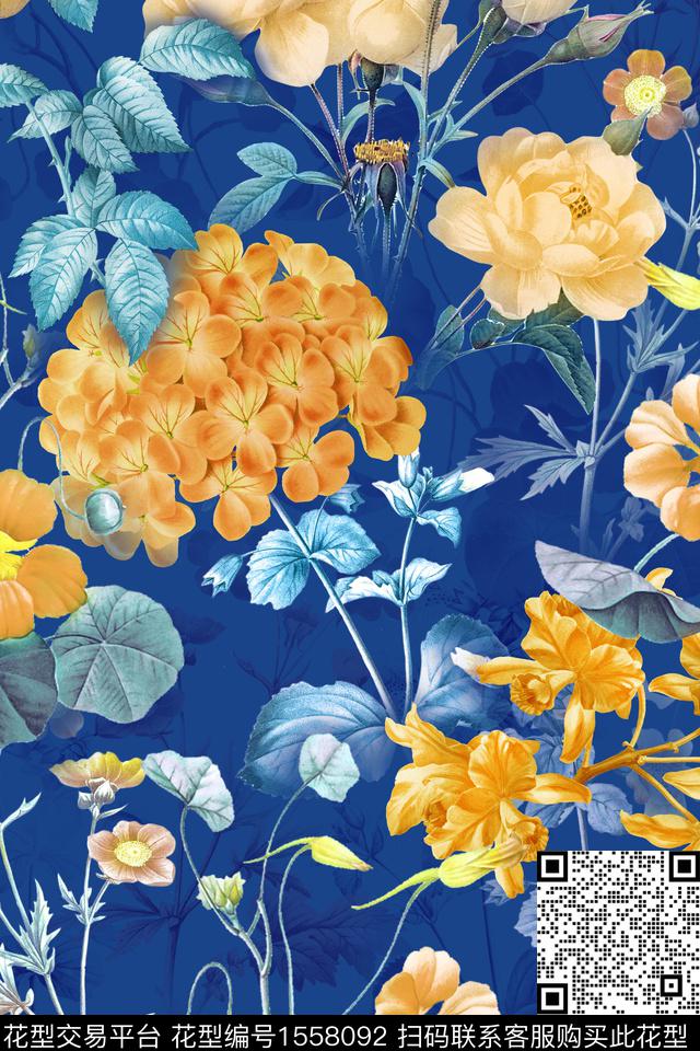 植物大花花卉数码印花华亿平台下载（图片编号: 1558092） - 瓦栏（Walan）