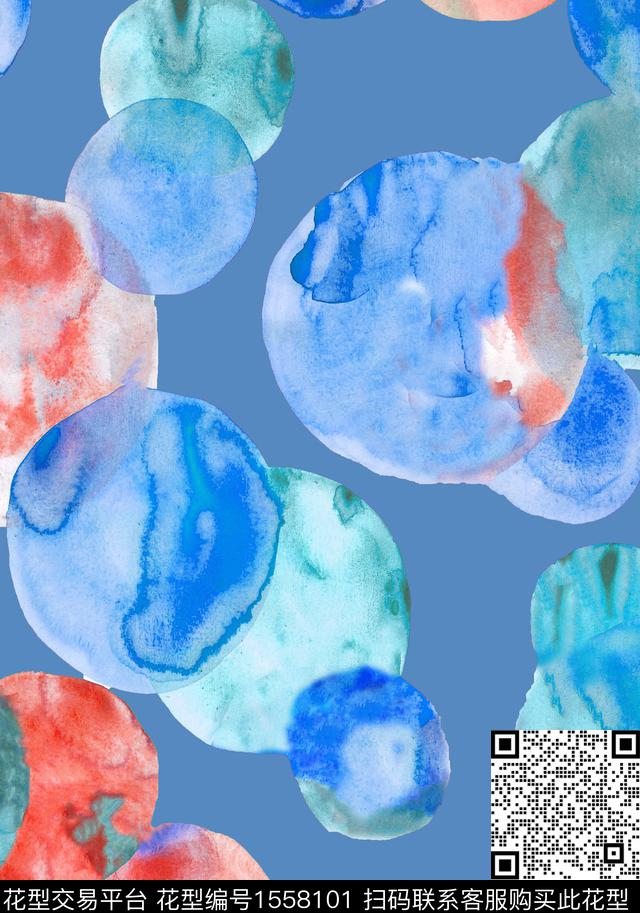 水彩几何圆数码印花华亿平台下载（图片编号: 1558101） - 瓦栏（Walan）