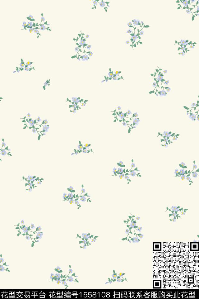 小碎花清爽底花卉数码印花华亿平台下载（图片编号: 1558108） - 瓦栏（Walan）