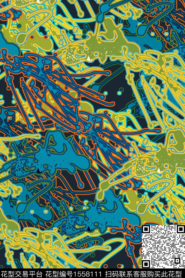 抽象涂鸦墨迹数码印花华亿平台下载（图片编号: 1558111） - 瓦栏（Walan）