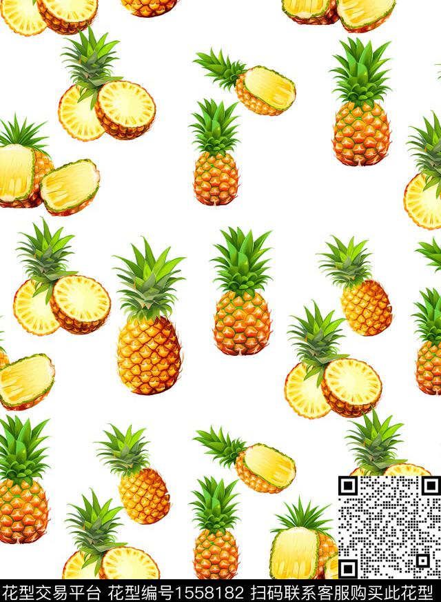 菠萝水果热带数码印花华亿平台下载（图片编号: 1558182） - 瓦栏（Walan）