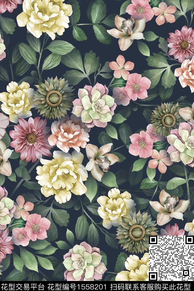 满版散花植物花卉数码印花华亿平台下载（图片编号: 1558201） - 瓦栏（Walan）
