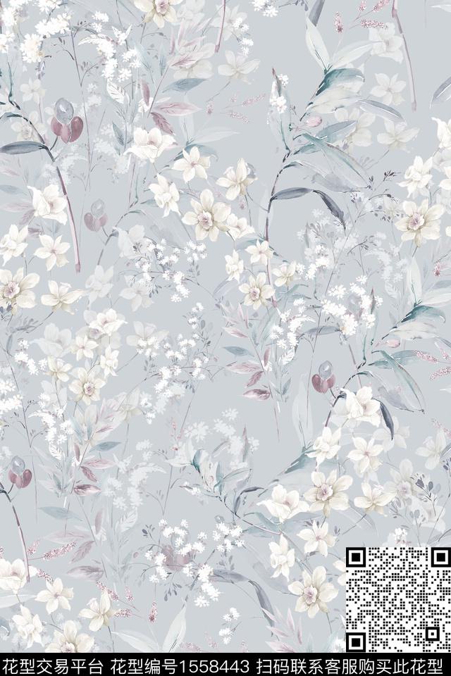 小清新水彩花卉数码印花华亿平台下载（图片编号: 1558443） - 瓦栏（Walan）