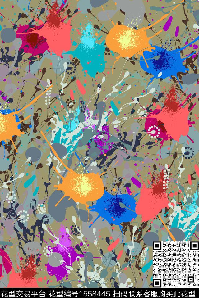 抽象涂鸦颜料数码印花华亿平台下载（图片编号: 1558445） - 瓦栏（Walan）