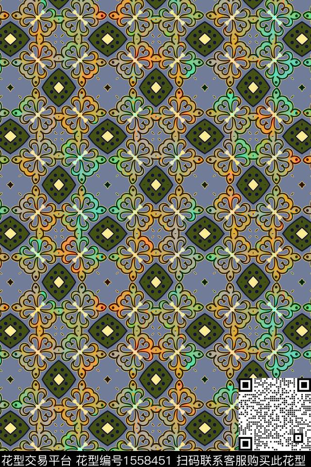连续民族纹样渐变数码印花华亿平台下载（图片编号: 1558451） - 瓦栏（Walan）