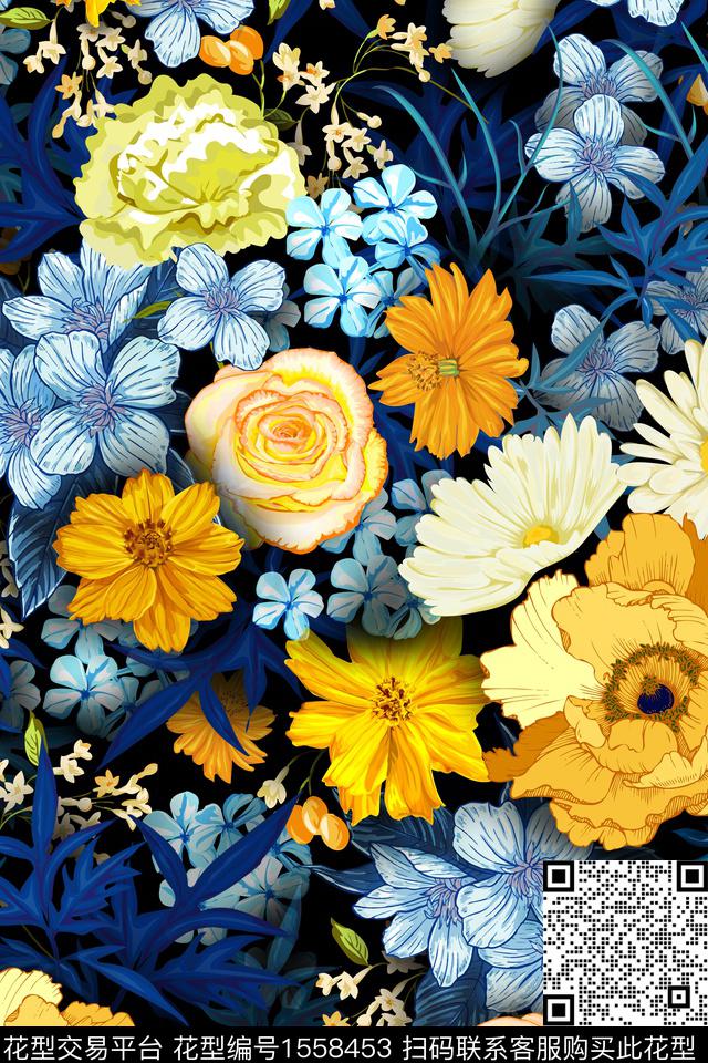 植物大花花卉数码印花华亿平台下载（图片编号: 1558453） - 瓦栏（Walan）