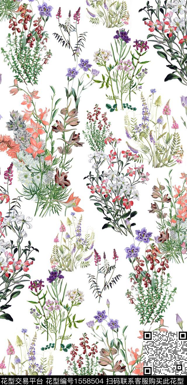 手绘花卉花卉植物数码印花华亿平台下载（图片编号: 1558504） - 瓦栏（Walan）