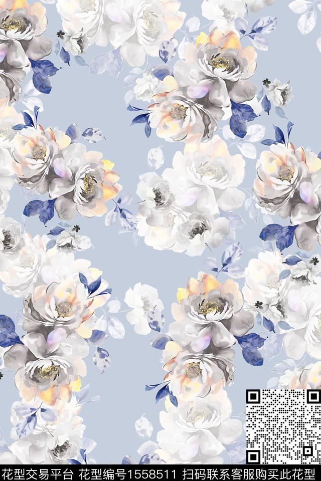 水彩花卉影花数码印花华亿平台下载（图片编号: 1558511） - 瓦栏（Walan）