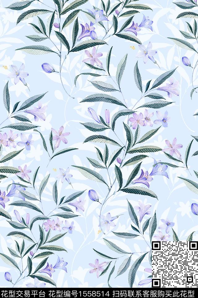 叶子剪影清爽数码印花华亿平台下载（图片编号: 1558514） - 瓦栏（Walan）