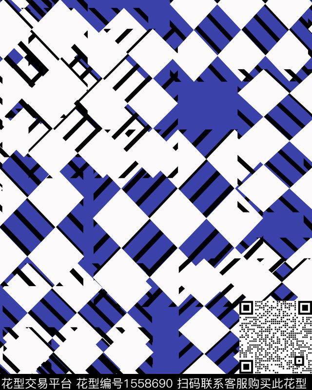 几何格子色块数码印花华亿平台下载（图片编号: 1558690） - 瓦栏（Walan）