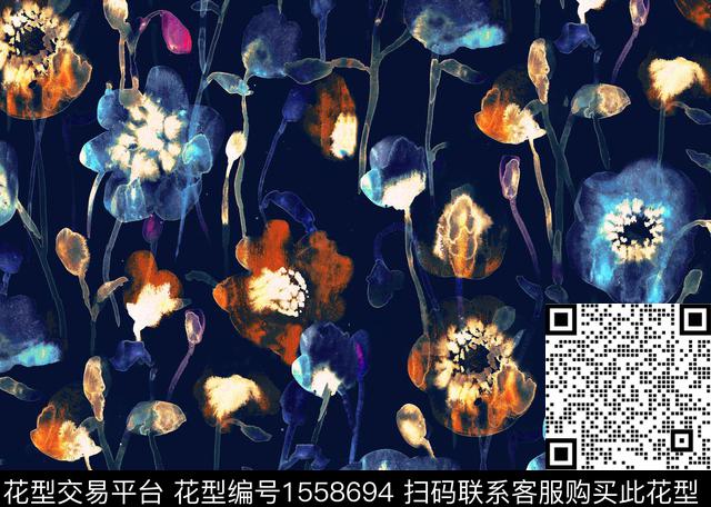 花卉绿植树叶水彩数码印花华亿平台下载（图片编号: 1558694） - 瓦栏（Walan）