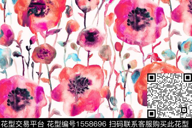 花卉绿植树叶水彩数码印花华亿平台下载（图片编号: 1558696） - 瓦栏（Walan）