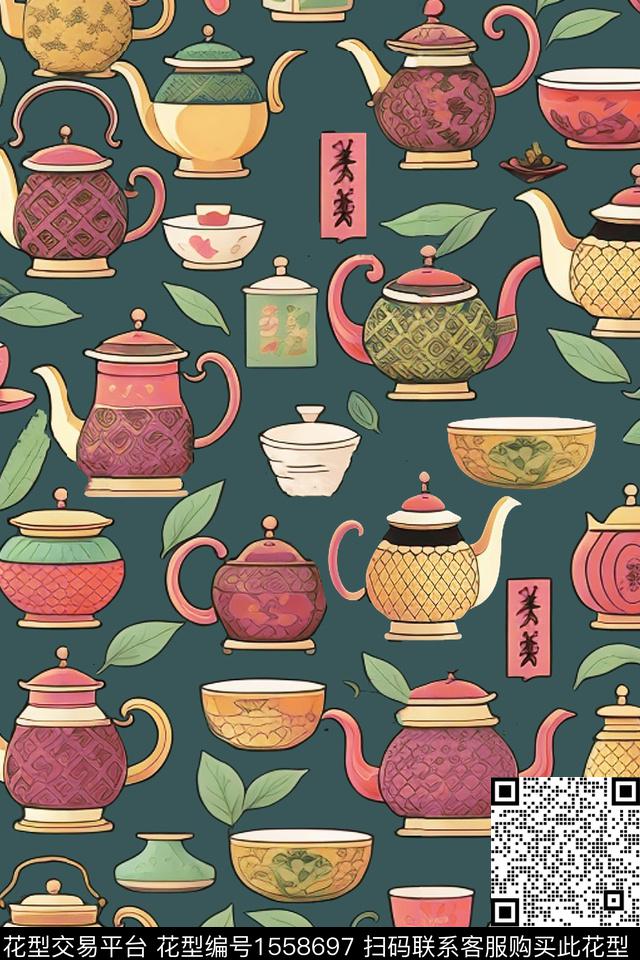 茶壶叶子杯子数码印花华亿平台下载（图片编号: 1558697） - 瓦栏（Walan）