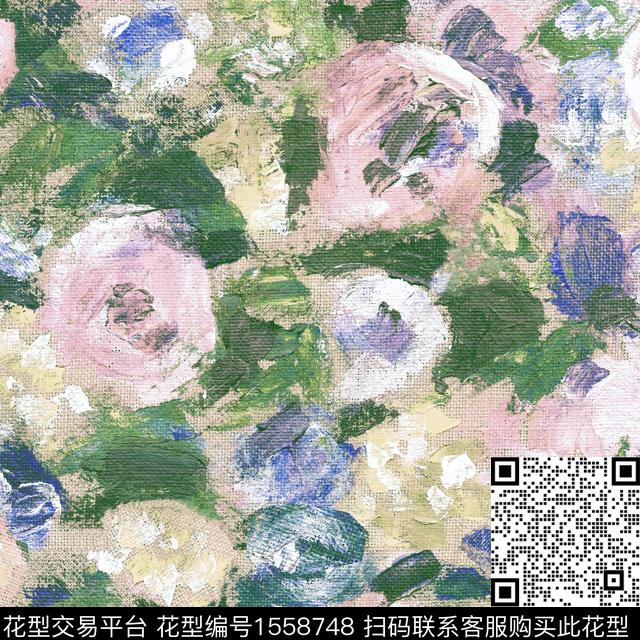 油画花卉绿植树叶数码印花华亿平台下载（图片编号: 1558748） - 瓦栏（Walan）