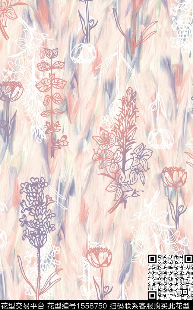 数码华亿平台水彩花卉数码印花华亿平台下载（图片编号: 1558750） - 瓦栏（Walan）